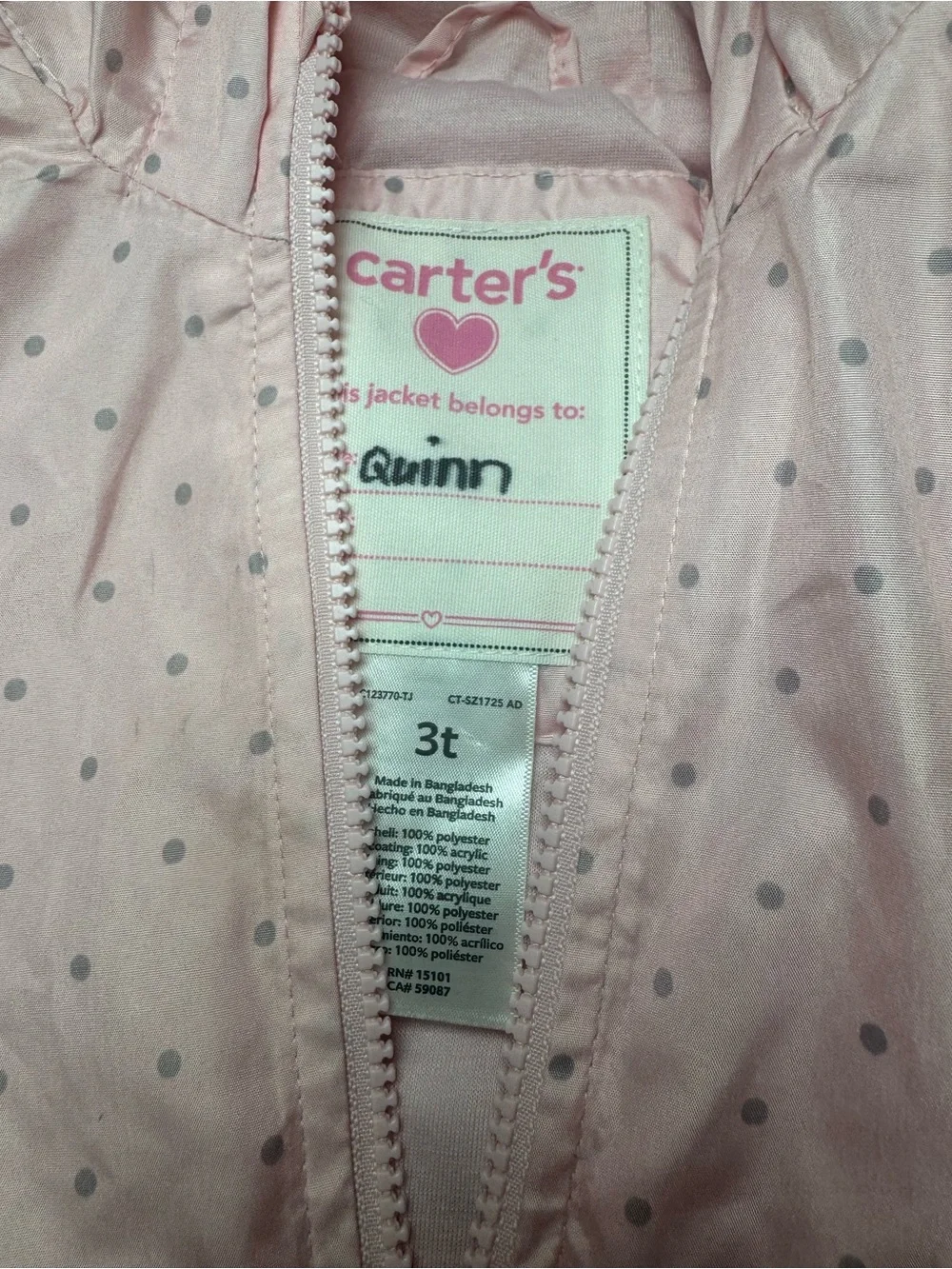 Carter's Light Pink Polka Dot Raincoat